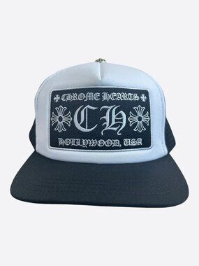 Chrome Hearts Black & White Hollywood Trucker Hat